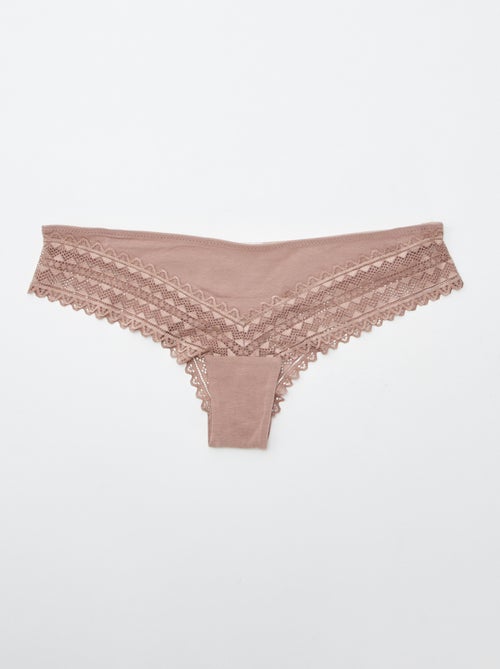Pack of 3 Cotton and Lace Thongs - Kiabi