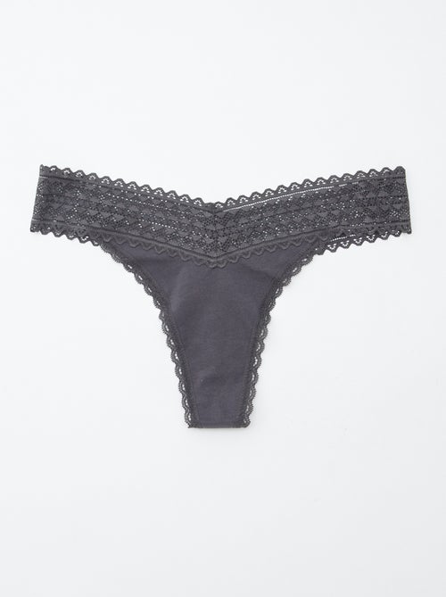 Pack of 3 cotton and lace thongs - Kiabi
