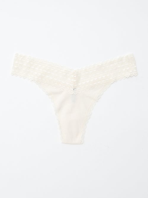 Pack of 3 cotton and lace thongs - Kiabi