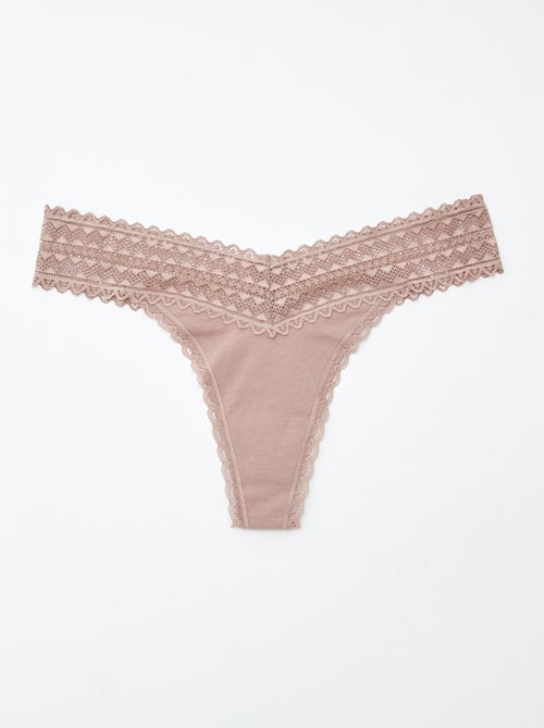 Pack of 3 cotton and lace thongs - Kiabi