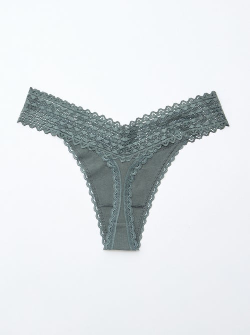 Pack of 3 cotton and lace thongs - Kiabi