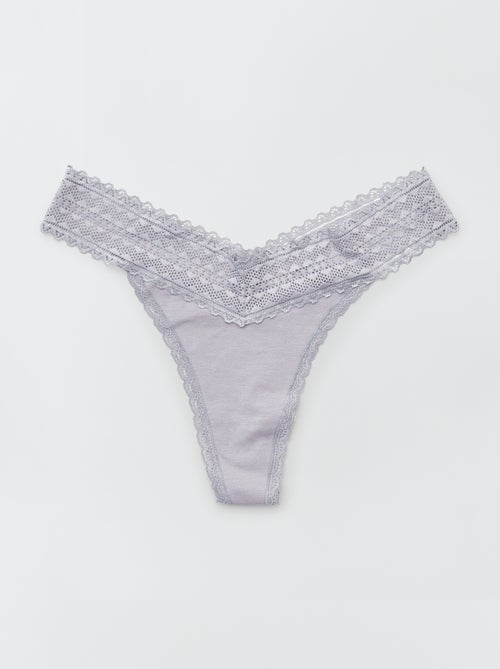 Pack of 3 cotton and lace thongs - Kiabi