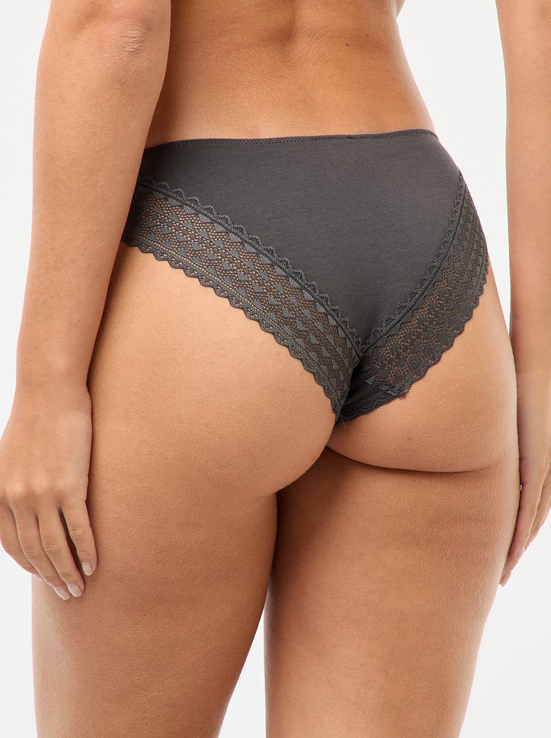 Pack of 3 Cotton Lace Briefs Blue - Kiabi