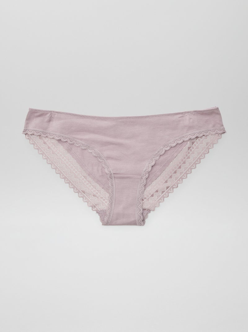 Pack of 3 Cotton Lace Briefs PINK - Kiabi