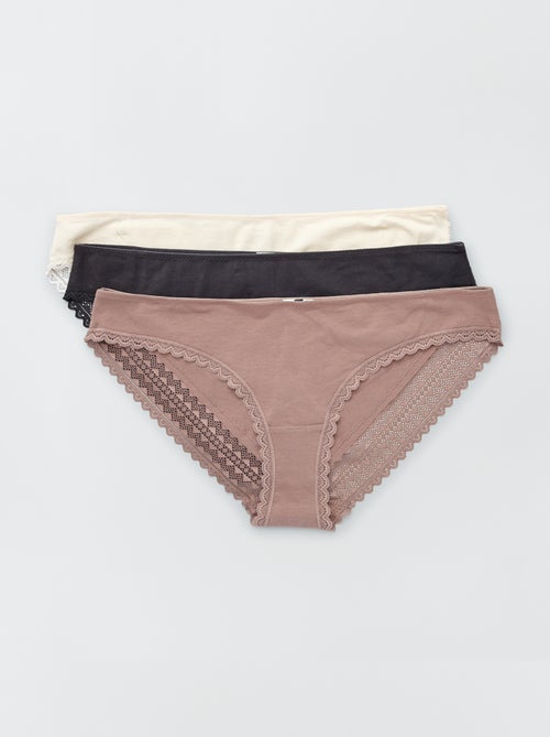 Pack of 3 Cotton Lace Briefs - Kiabi