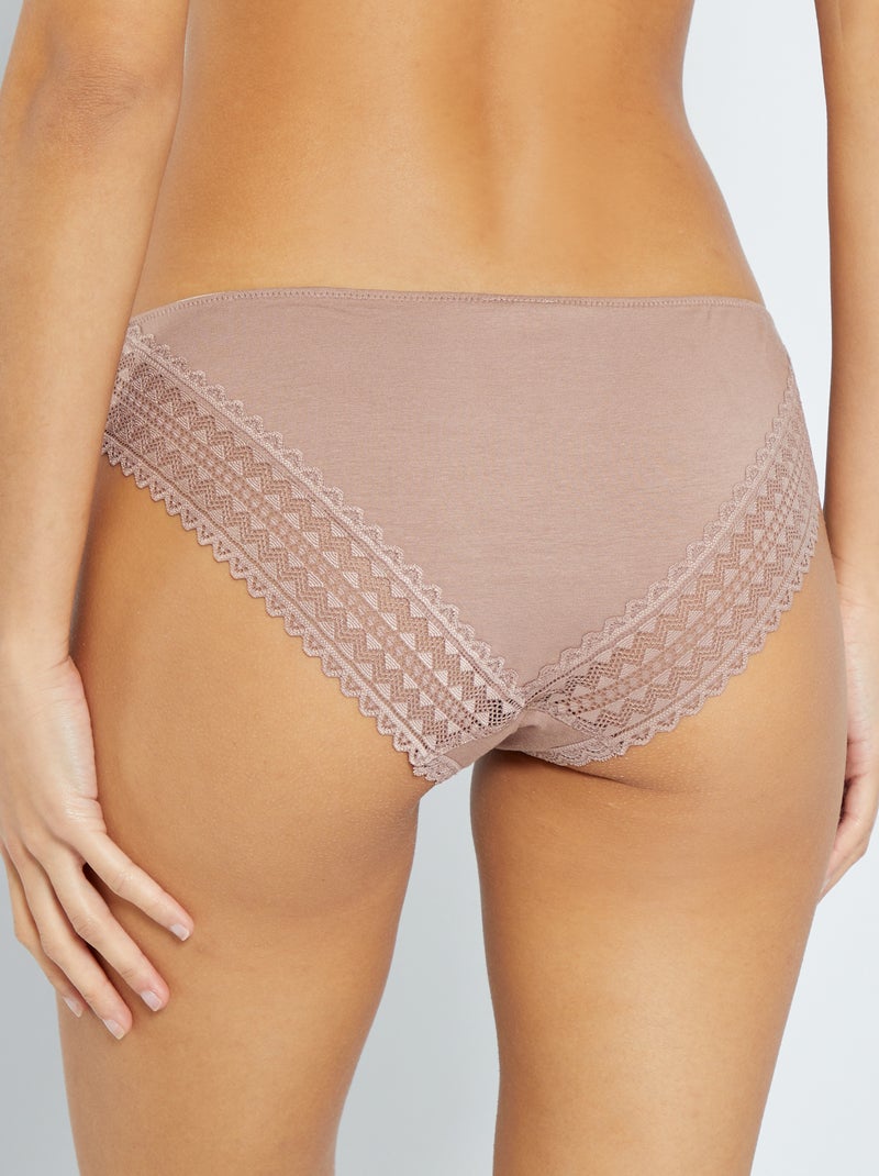 Pack of 3 Cotton Lace Briefs PINK - Kiabi