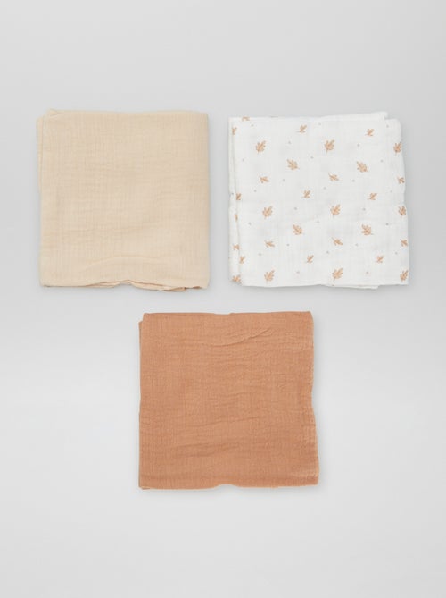 Pack of 3 cotton muslin squares - Kiabi
