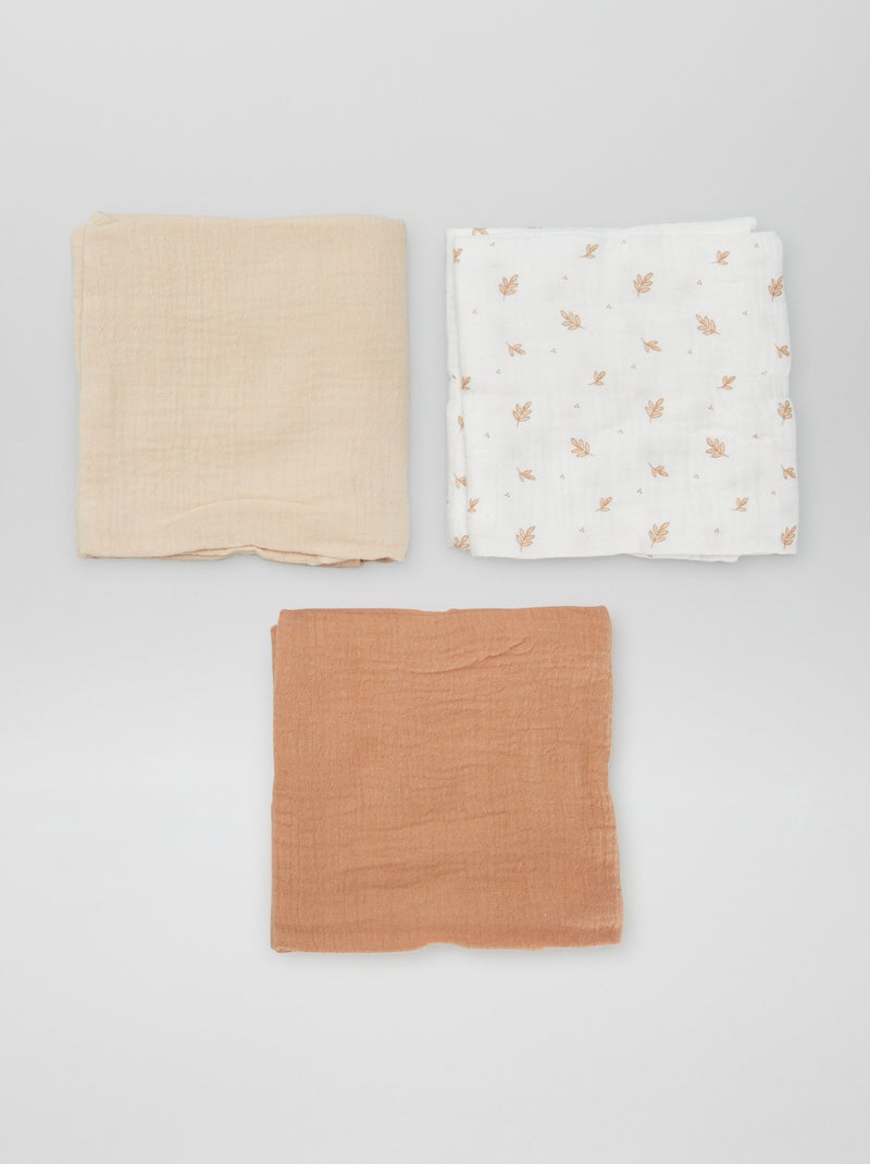 Pack of 3 cotton muslin squares WHITE - Kiabi
