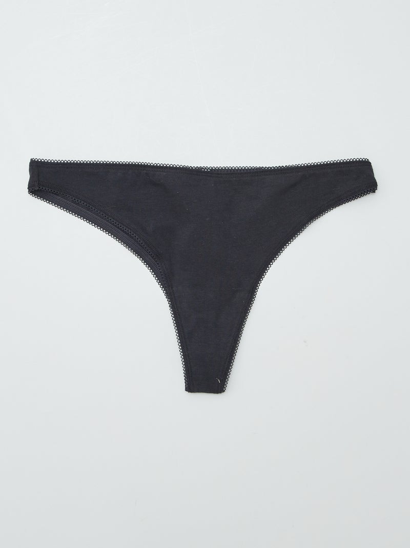 Pack of 3 cotton tanga briefs black - Kiabi
