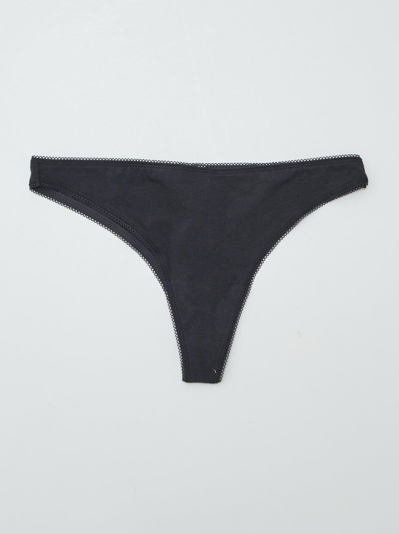 Pack of 3 cotton tanga briefs black - Kiabi