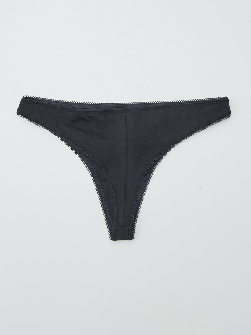 Pack of 3 cotton tanga briefs black - Kiabi