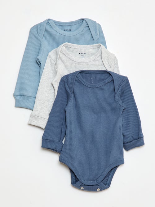 Pack of 3 Grow-with-Me Long-Sleeved Envelope Neck Bodysuits - Kiabi