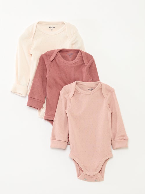 Pack of 3 Grow-with-Me Long-Sleeved Envelope Neck Bodysuits - Kiabi