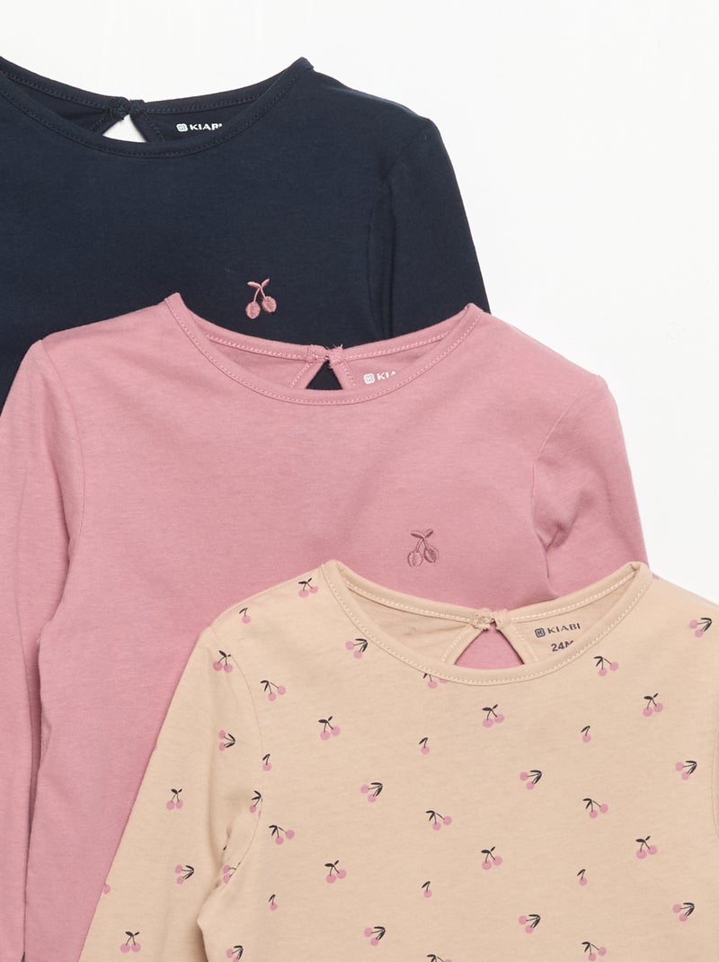 Pack of 3 Long-Sleeved T-shirts Pink - Kiabi