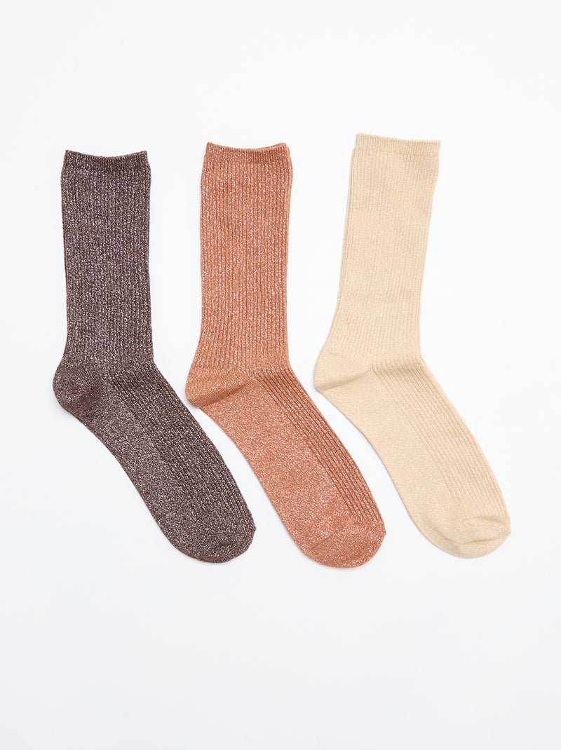 Pack of 3 pairs of glitter mid-calf socks Beige - Kiabi