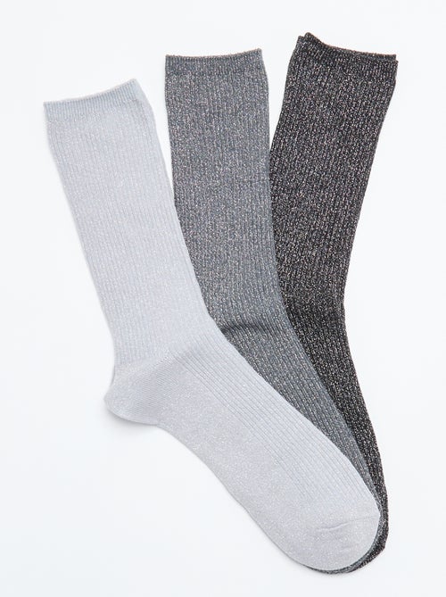 Pack of 3 pairs of glitter mid-calf socks - Kiabi