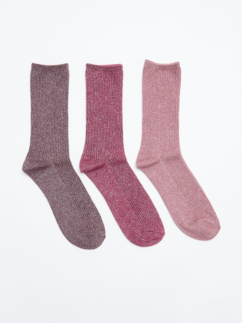 Pack of 3 pairs of glitter mid-calf socks Pink - Kiabi