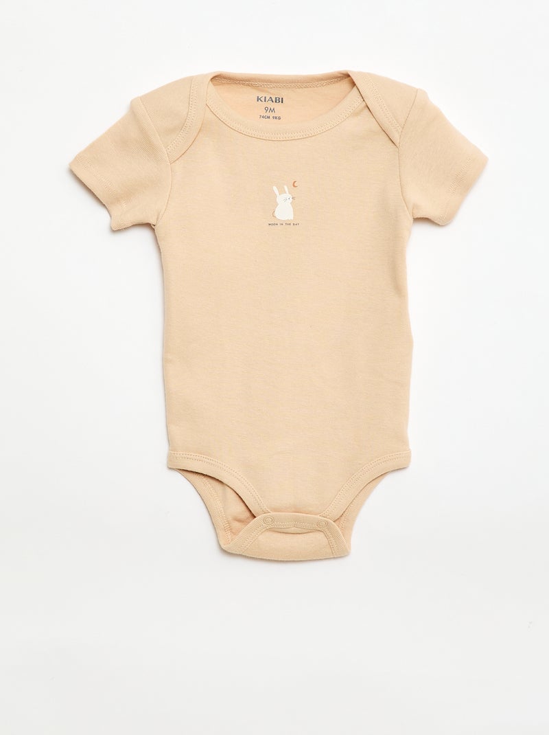 Pack of 3 Printed Cotton Bodysuits Beige - Kiabi