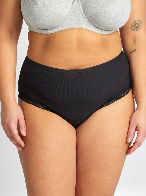 Pack of 3 Ribbed Briefs with Lace - Kiabi