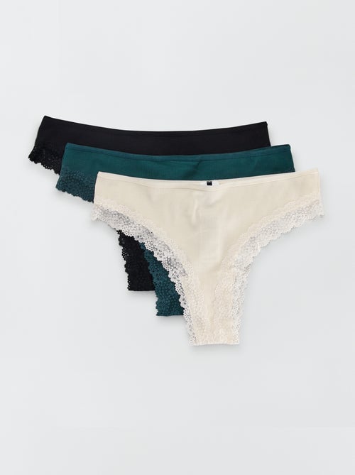 Pack of 3 Ribbed Knit Thongs - Kiabi