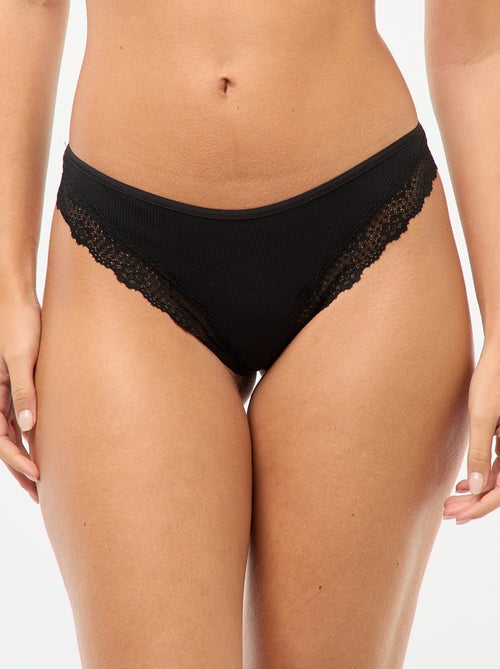 Pack of 3 Ribbed Knit Thongs - Kiabi