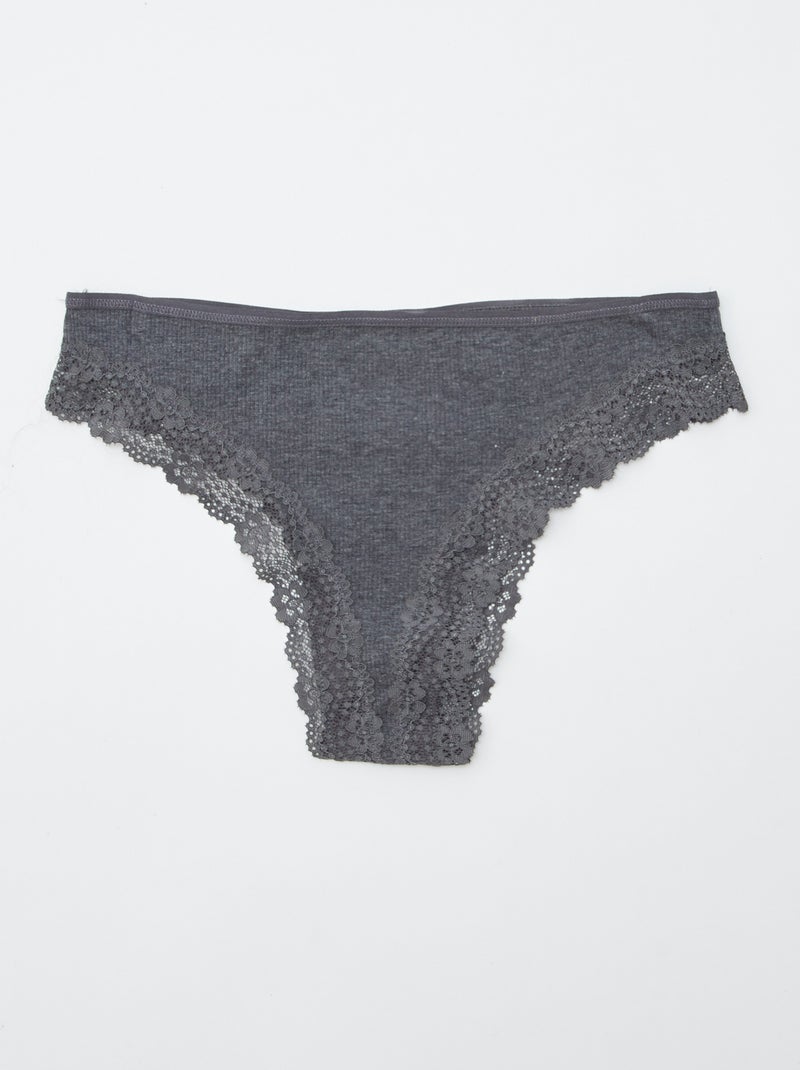 Pack of 3 Ribbed Knit Thongs GREY - Kiabi