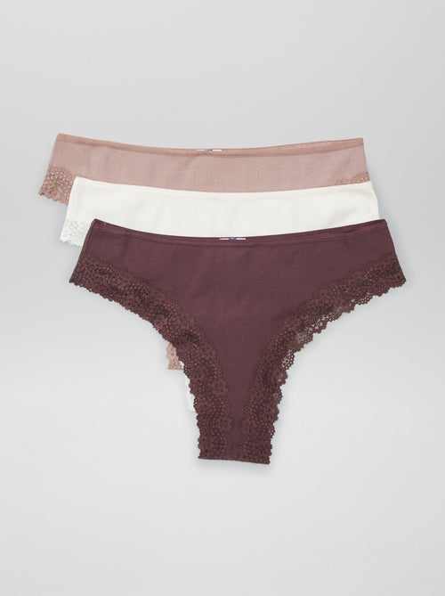 Pack of 3 Ribbed Knit Thongs - Kiabi
