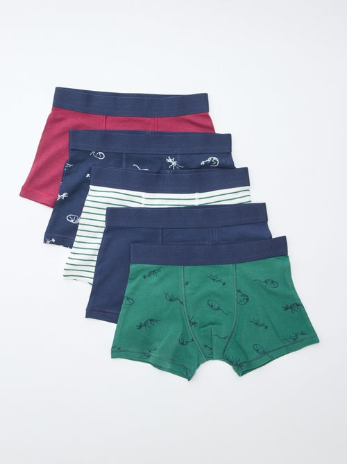 Pack of 5 pairs of plain and printed boxer shorts - Kiabi