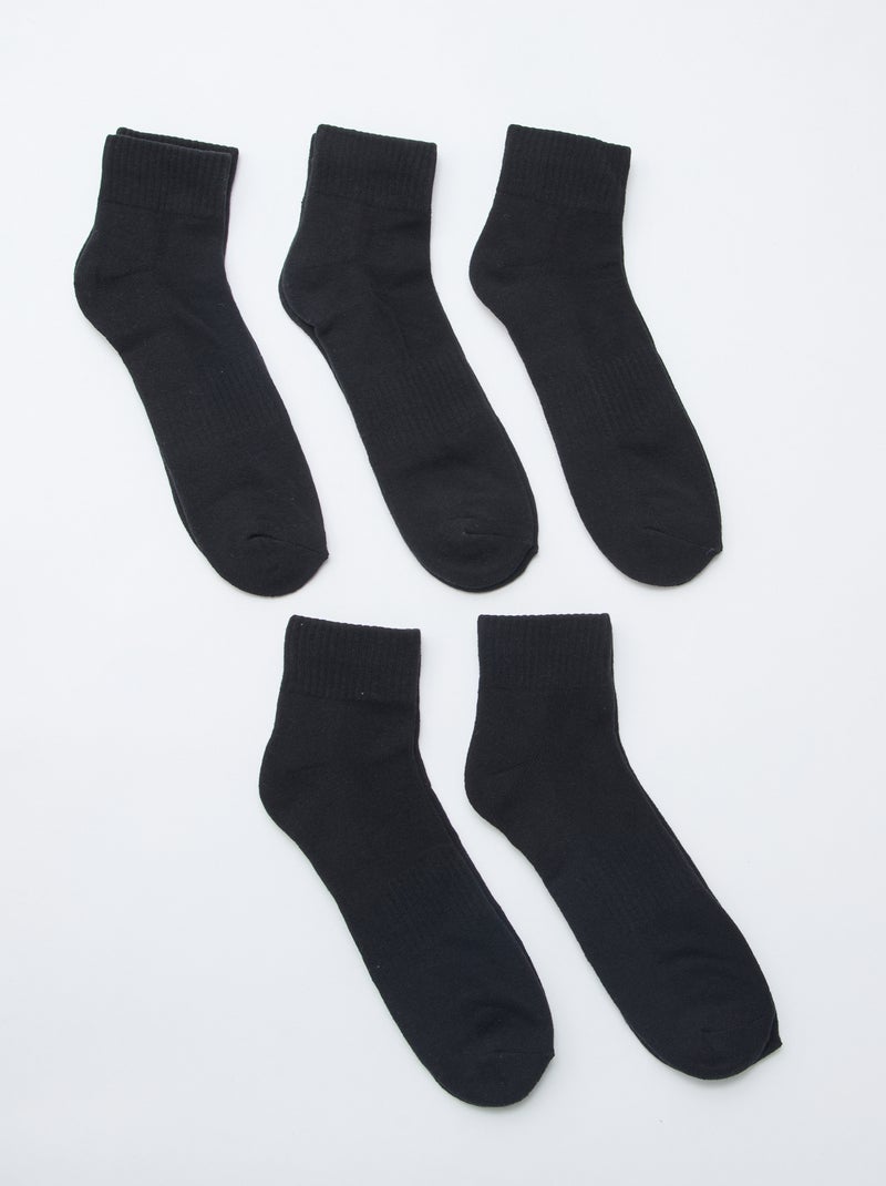 Pack of 5 Pairs of Sports Ankle Socks Black - Kiabi