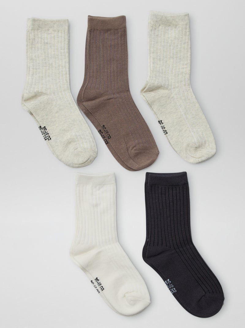 Pack of 5 plain socks BEIGE - Kiabi