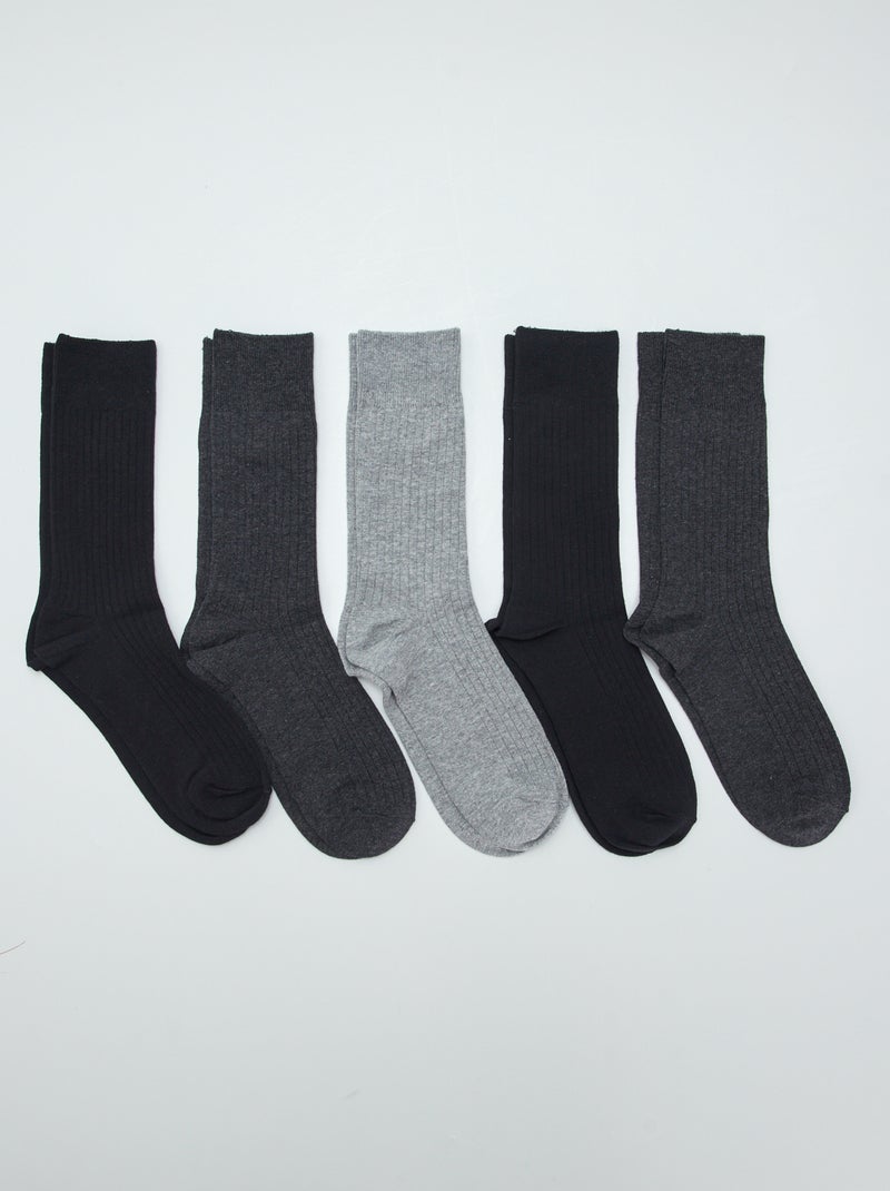 Pack of 5 Ribbed Socks BLACK - Kiabi