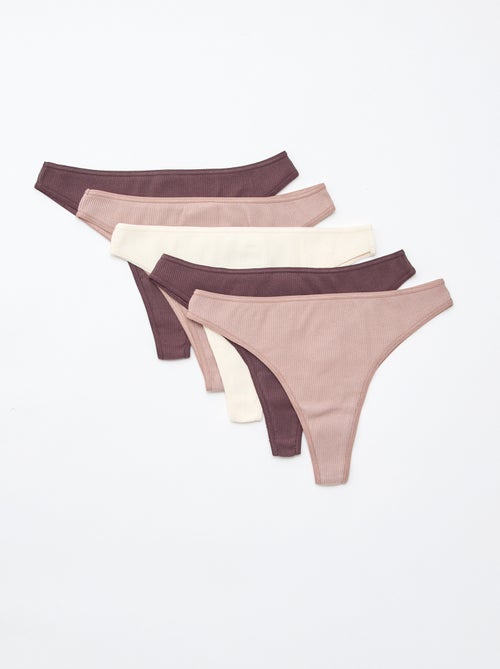 Pack of 5 Ribbed Thongs - Kiabi