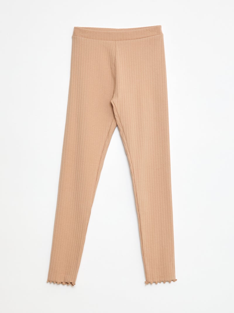 Pack of ribbed leggings - 1 printed, 1 plain - 2-piece set Beige - Kiabi