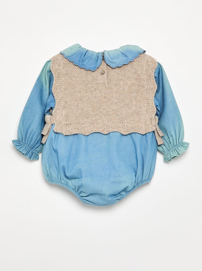 Pagliaccetto in maglia e denim Beige - Kiabi