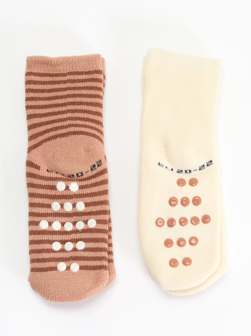 Paio di calzini fantasia antiscivolo Beige - Kiabi