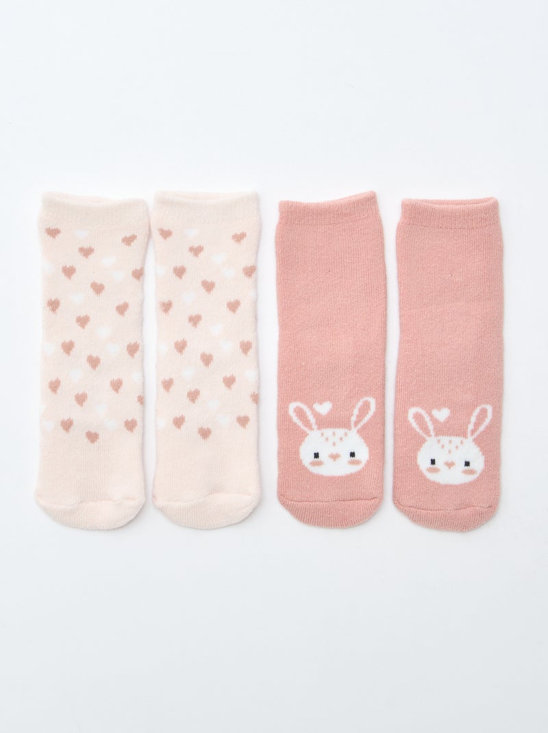 Paire de chaussettes fantaisie anti-dérapantes Rose - Kiabi