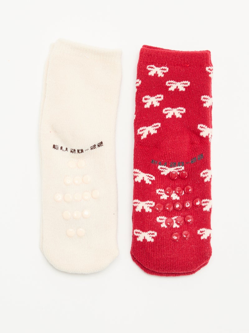 Paire de chaussettes fantaisie anti-dérapantes Rouge - Kiabi