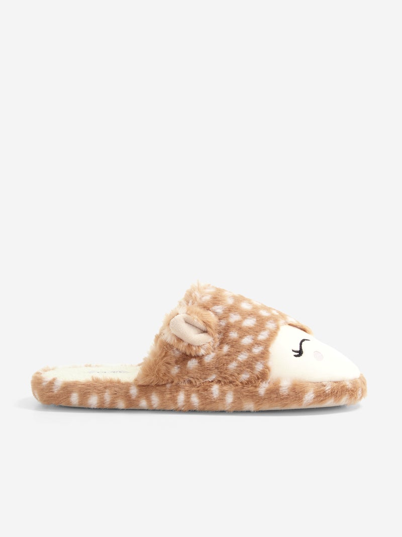Paire de chaussons forme mule avec animations 'faon' Marron - Kiabi