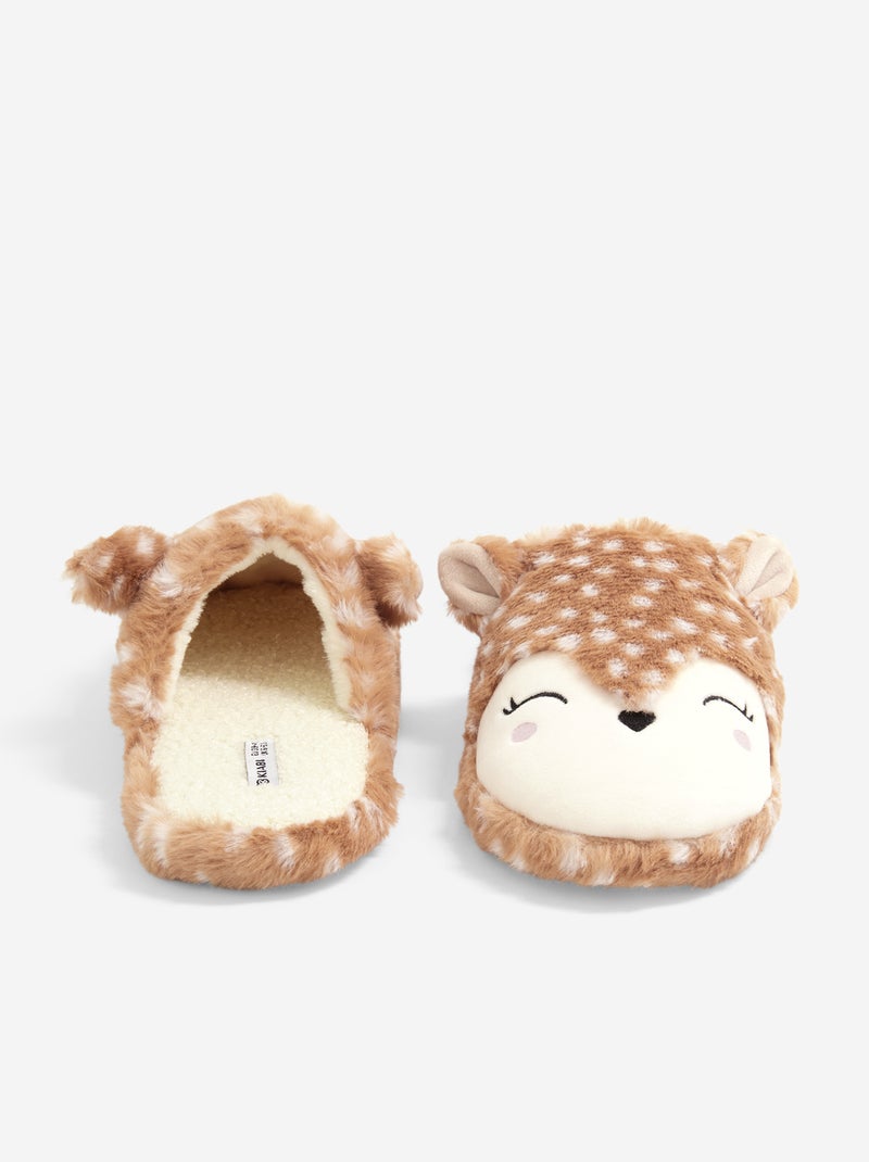 Paire de chaussons forme mule avec animations 'faon' Marron - Kiabi