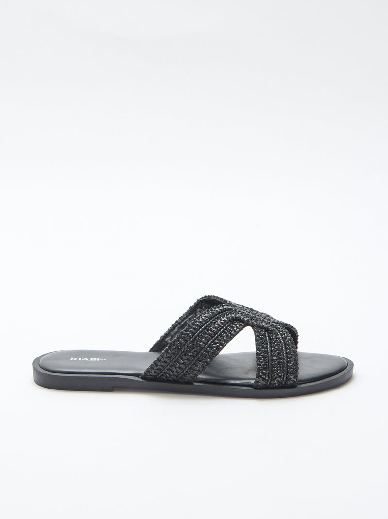 Paire de mules en brides de paille Noir - Kiabi