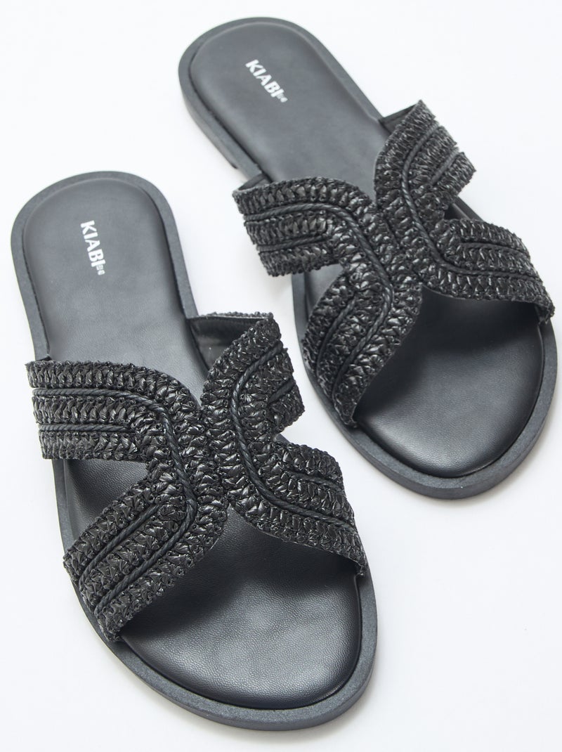 Paire de mules en brides de paille Noir - Kiabi