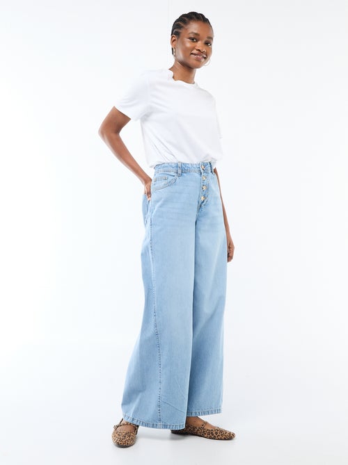 Palazzo Denim Pants with Button Details - Kiabi