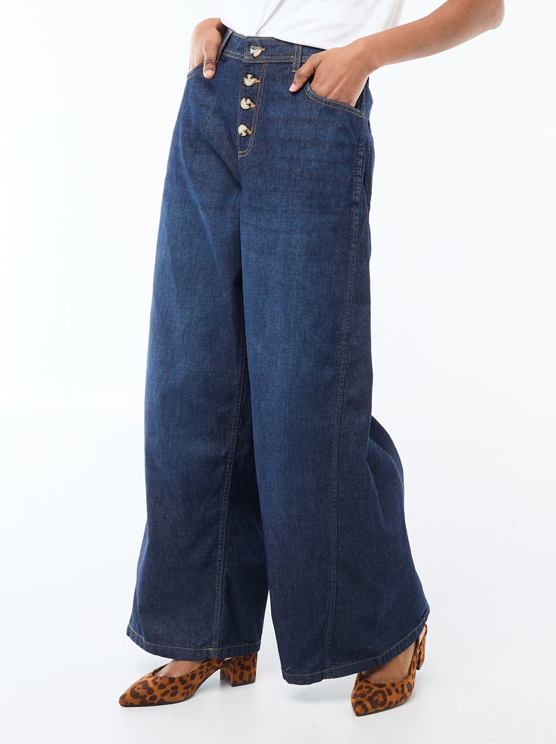 Palazzo Denim Pants with Button Details Blue - Kiabi