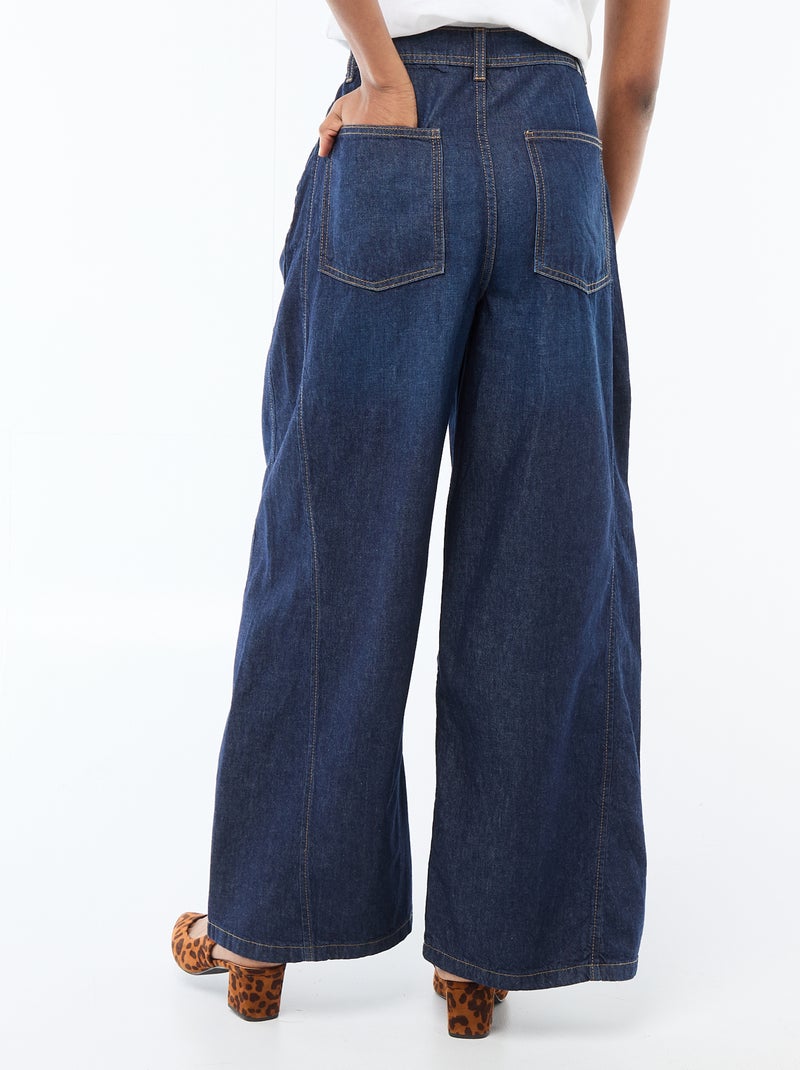 Palazzo Denim Pants with Button Details Blue - Kiabi