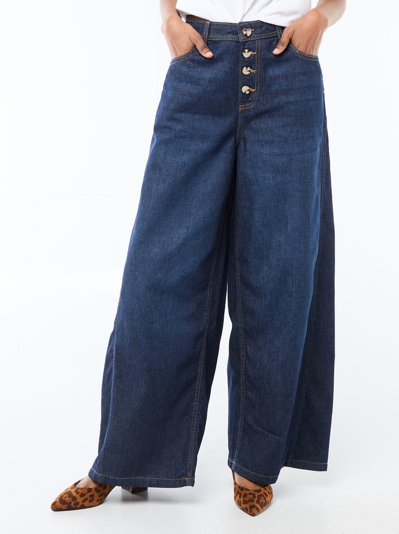 Palazzo Denim Pants with Button Details Blue - Kiabi