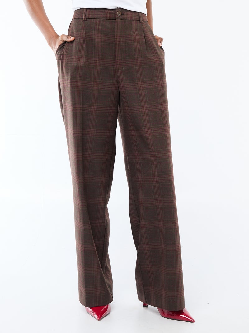 Pantalon à carreaux large fit Marron - Kiabi