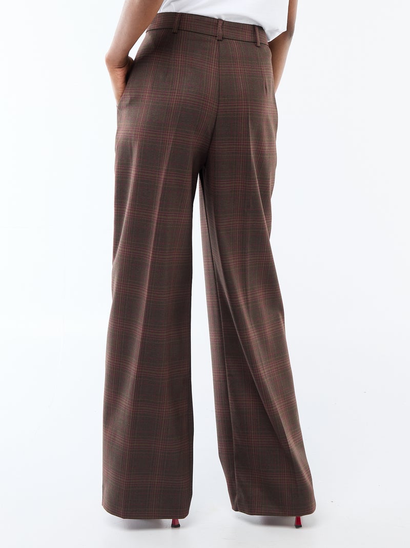 Pantalon à carreaux large fit Marron - Kiabi