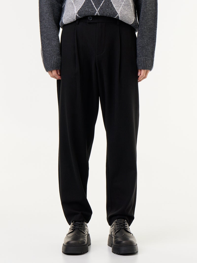 Pantalon à pinces en matière douce Noir - Kiabi