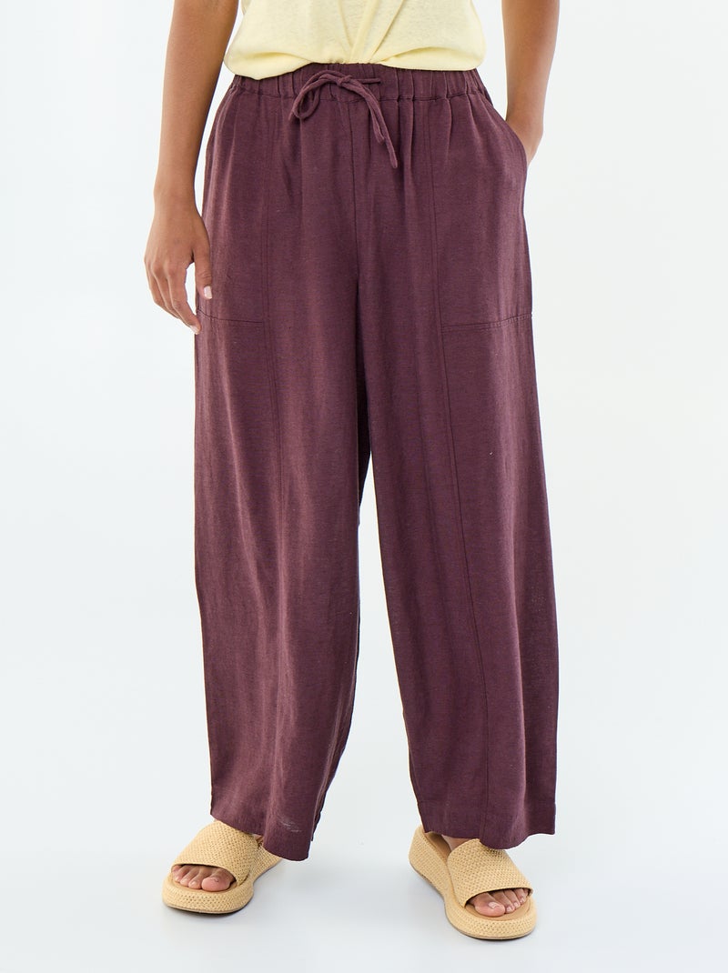 Pantalon ample en lin taille haute Violet - Kiabi