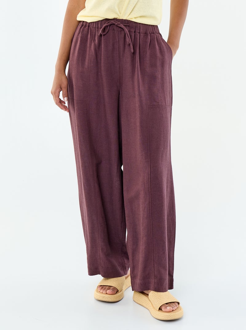 Pantalon ample en lin taille haute Violet - Kiabi
